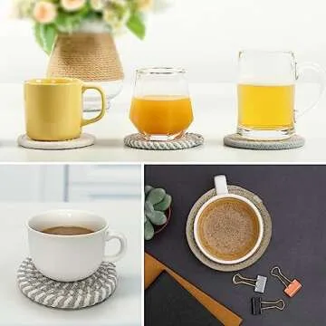 Boho Coasters Set with Seagrass Holder for Drinks