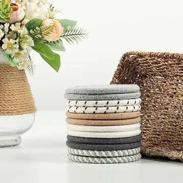 Boho Coasters Set with Seagrass Holder for Drinks