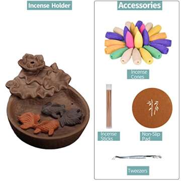 Fish Backflow Incense Burner, Handmade Ceramic Backflow Incense Cone Sticks Holder Home Decor Porcel...