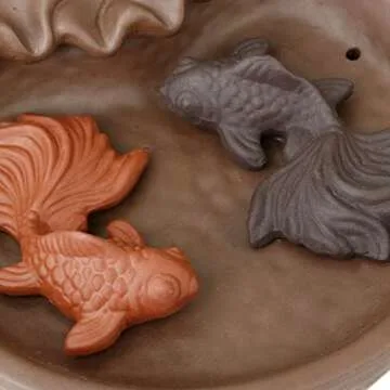 Fish Backflow Incense Burner, Handmade Ceramic Backflow Incense Cone Sticks Holder Home Decor Porcelain with Two Fish and 20 pcs Incense Cones