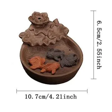 Fish Backflow Incense Burner, Handmade Ceramic Backflow Incense Cone Sticks Holder Home Decor Porcelain with Two Fish and 20 pcs Incense Cones