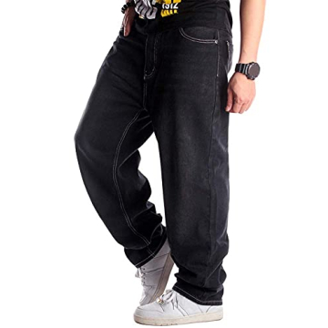 Ylingjun Mens Baggy Hip Hop Casual Loose Fit Jeans