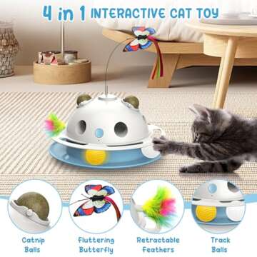 SPOVEN 4 in1 Cat Toys, Smart Automatic Interactive Kitten Toy with Shooting Feather, Butterfly, Catn...