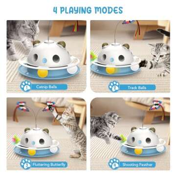 SPOVEN 4 in1 Cat Toys, Smart Automatic Interactive Kitten Toy with Shooting Feather, Butterfly, Catnip Balls, USB Powered Cat Toy for Indoor (White)