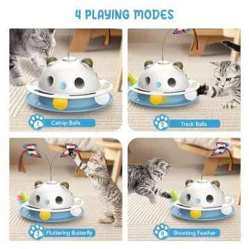 SPOVEN 4 in1 Cat Toys, Smart Automatic Interactive Kitten Toy with Shooting Feather, Butterfly, Catnip Balls, USB Powered Cat Toy for Indoor (White)