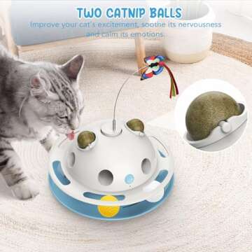 SPOVEN 4 in1 Cat Toys, Smart Automatic Interactive Kitten Toy with Shooting Feather, Butterfly, Catnip Balls, USB Powered Cat Toy for Indoor (White)