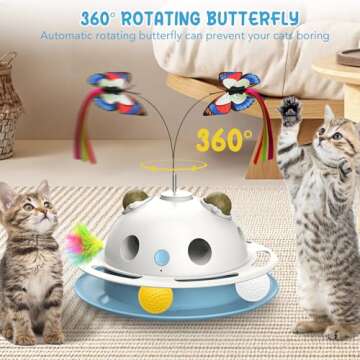 SPOVEN 4 in1 Cat Toys, Smart Automatic Interactive Kitten Toy with Shooting Feather, Butterfly, Catnip Balls, USB Powered Cat Toy for Indoor (White)