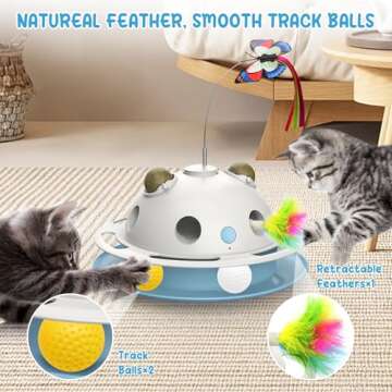 SPOVEN 4 in1 Cat Toys, Smart Automatic Interactive Kitten Toy with Shooting Feather, Butterfly, Catnip Balls, USB Powered Cat Toy for Indoor (White)