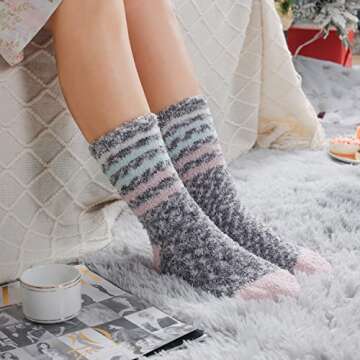 Aivanart Fuzzy Socks for Women,6 Pairs Soft Fluffy Cozy Slipper Socks,Comfy Warm Winter Sleep Plush Bed Socks for Valentine's Day Gifts