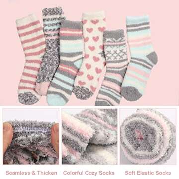 Aivanart Fuzzy Socks for Women,6 Pairs Soft Fluffy Cozy Slipper Socks,Comfy Warm Winter Sleep Plush Bed Socks for Valentine's Day Gifts