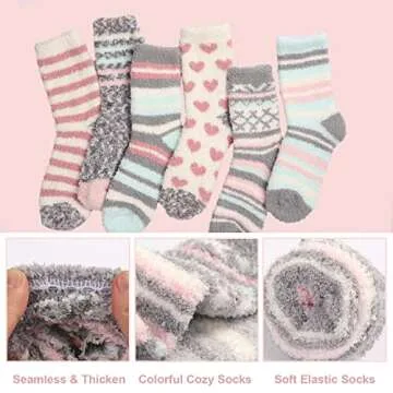 Aivanart Fuzzy Socks for Women,6 Pairs Soft Fluffy Cozy Slipper Socks,Comfy Warm Winter Sleep Plush Bed Socks for Valentine's Day Gifts