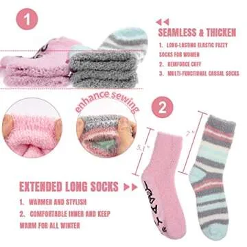 Aivanart Fuzzy Socks for Women,6 Pairs Soft Fluffy Cozy Slipper Socks,Comfy Warm Winter Sleep Plush Bed Socks for Valentine's Day Gifts