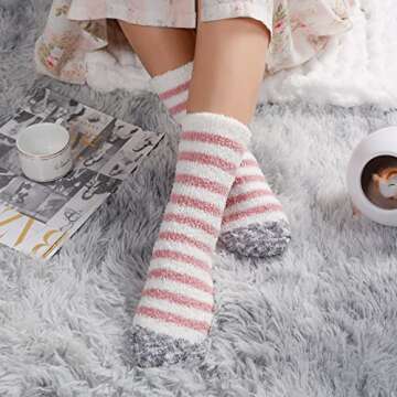 Aivanart Fuzzy Socks for Women,6 Pairs Soft Fluffy Cozy Slipper Socks,Comfy Warm Winter Sleep Plush Bed Socks for Valentine's Day Gifts