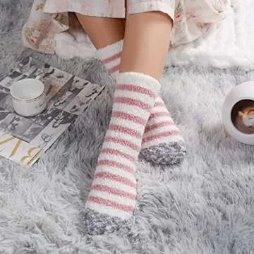 Aivanart Fuzzy Socks for Women,6 Pairs Soft Fluffy Cozy Slipper Socks,Comfy Warm Winter Sleep Plush Bed Socks for Valentine's Day Gifts