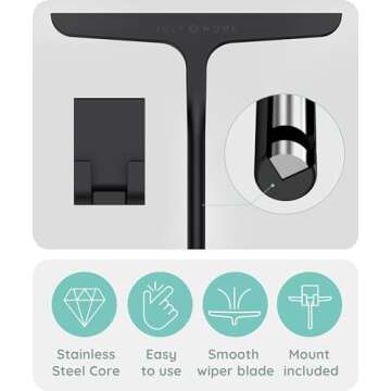 JULY HOME Premium All-Purpose Silicone Squeegee 11 inch, Stainless Steel Core, Shower Accessories - Bathroom Cleaner for Mirror, Car, Window, Tile and Shower Glass Door Cleaner Tool (Black)