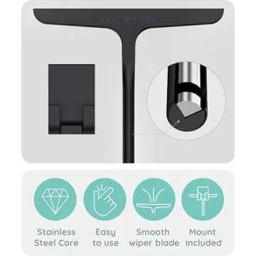 JULY HOME Premium All-Purpose Silicone Squeegee 11 inch, Stainless Steel Core, Shower Accessories - Bathroom Cleaner for Mirror, Car, Window, Tile and Shower Glass Door Cleaner Tool (Black)