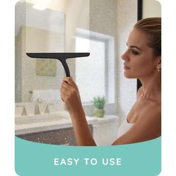 JULY HOME Premium All-Purpose Silicone Squeegee 11 inch, Stainless Steel Core, Shower Accessories - Bathroom Cleaner for Mirror, Car, Window, Tile and Shower Glass Door Cleaner Tool (Black)