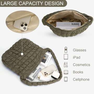 YFGBCX Quilted Tote Bag for Women Puffer Bag Quilted Bag Lightweight Puffy Tote Bag Quilted Padding Shoulder Bag Padded Hobo Crossbody Bag Zip Closure