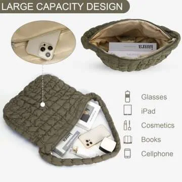 YFGBCX Quilted Tote Bag for Women Puffer Bag Quilted Bag Lightweight Puffy Tote Bag Quilted Padding Shoulder Bag Padded Hobo Crossbody Bag Zip Closure