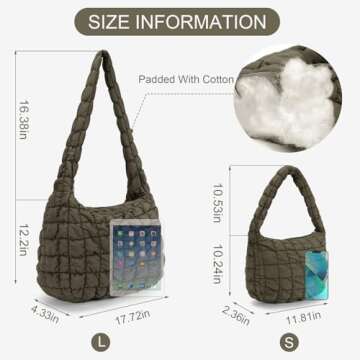 YFGBCX Quilted Tote Bag for Women Puffer Bag Quilted Bag Lightweight Puffy Tote Bag Quilted Padding Shoulder Bag Padded Hobo Crossbody Bag Zip Closure