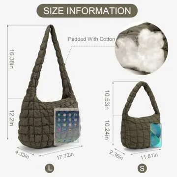 YFGBCX Quilted Tote Bag for Women Puffer Bag Quilted Bag Lightweight Puffy Tote Bag Quilted Padding Shoulder Bag Padded Hobo Crossbody Bag Zip Closure