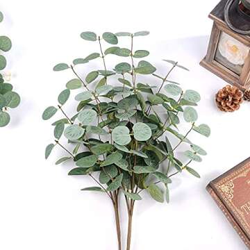 Miracliy 7 PCS Artificial Eucalyptus Stems, Faux Eucalyptus Leaves Greenery Stems for Vase Home Party Wedding Decoration