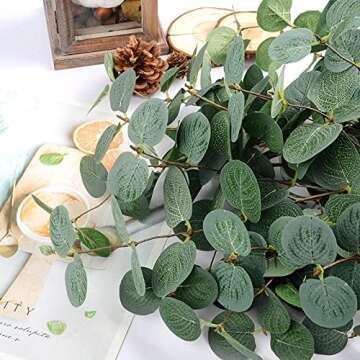 Miracliy 7 PCS Artificial Eucalyptus Stems, Faux Eucalyptus Leaves Greenery Stems for Vase Home Party Wedding Decoration