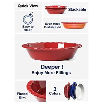 LE TAUCI Ceramic Pie Pans for Baking, 9 Inches Pie Plate for Apple Pie, Pecan Pie, 52 Ounce Deep Pie...