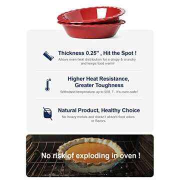 LE TAUCI Ceramic Pie Pans for Baking, 9 Inches Pie Plate for Apple Pie, Pecan Pie, 52 Ounce Deep Pie Dish, Set of 2, Red