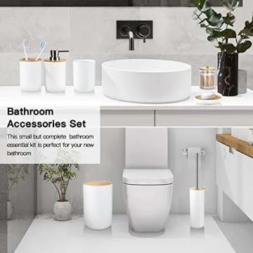 Otostar Bamboo Bathroom Accessory Set - Elegant 6 Piece Set