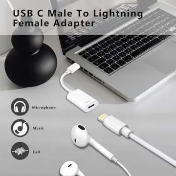 USB C to Lightning Audio Adapter for iPhone 15/16 and MacBook