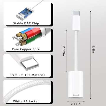 USB C to Lightning Audio Adapter for iPhone 15/16 and MacBook