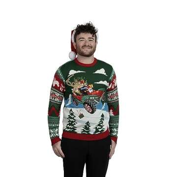 Blizzard Bay Men's Ugly Christmas Sweater Santa, Dune Buggy Green, Large