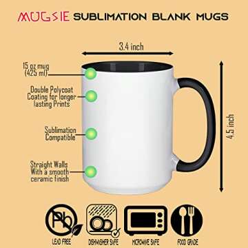 TWISTED ENVY Box of 4 15 oz. Ceramic Sublimation Mugs - Inner/Handle - BLACK - Cardboard Box with Foam Supports