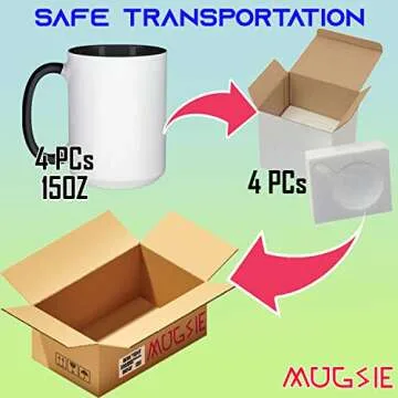 TWISTED ENVY Box of 4 15 oz. Ceramic Sublimation Mugs - Inner/Handle - BLACK - Cardboard Box with Foam Supports