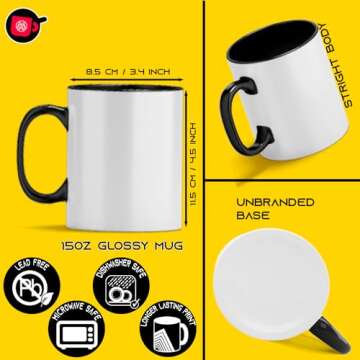 TWISTED ENVY Box of 4 15 oz. Ceramic Sublimation Mugs - Inner/Handle - BLACK - Cardboard Box with Foam Supports