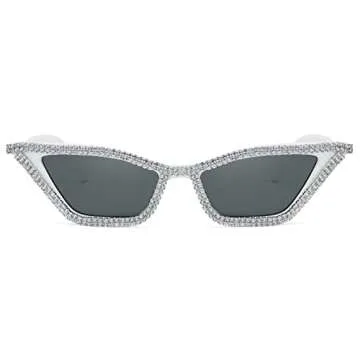 FEISEDY Small Cat Eye Sunglasses for Women Vintage Square Sparkling Crystal Trendy Retro Cateye Sung...