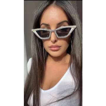 FEISEDY Small Cat Eye Sunglasses for Women Vintage Square Sparkling Crystal Trendy Retro Cateye Sunglasses B2317