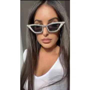 FEISEDY Small Cat Eye Sunglasses for Women Vintage Square Sparkling Crystal Trendy Retro Cateye Sunglasses B2317