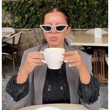 FEISEDY Small Cat Eye Sunglasses for Women Vintage Square Sparkling Crystal Trendy Retro Cateye Sunglasses B2317