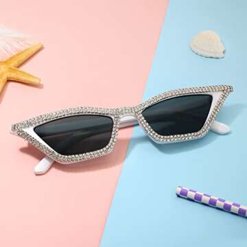FEISEDY Small Cat Eye Sunglasses for Women Vintage Square Sparkling Crystal Trendy Retro Cateye Sunglasses B2317