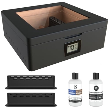 CASE ELEGANCE MAG Cigar Humidor, Glass Top with Magnetic Seal, Storage for 20-30 Cigars, Matte Black...