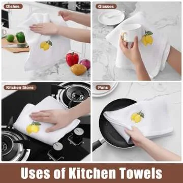 Homaxy 100% Cotton Waffle Weave Lemon Embroidery Kitchen Dish Towels, Ultra Soft Absorbent Quick Drying Cleaning Towel, 13 x 28 Inches, 4-Pack