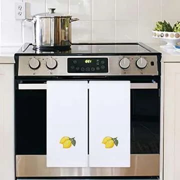 Homaxy 100% Cotton Waffle Weave Lemon Embroidery Kitchen Dish Towels, Ultra Soft Absorbent Quick Drying Cleaning Towel, 13 x 28 Inches, 4-Pack