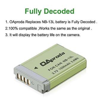 OAproda 2 Pack Fully Decoded NB-13L Battery with Rapid Dual USB Charger for Canon PowerShot G7 X Mark II, SX720 HS, SX740 HS, SX730 HS, SX620 HS, G5 X, G5 X Mark II, G7 X, G7 X Mark III, G9 X Mark II