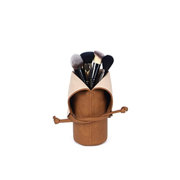 Vegan Travel Makeup Brush Holder Stylish Faux Leather Organizer