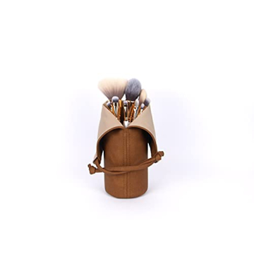 Vegan Travel Makeup Brush Holder Stylish Faux Leather Organizer