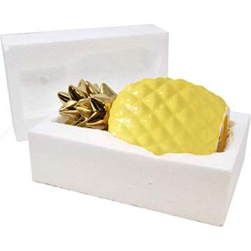 Gift Boutique 9â€ Elegant Ceramic Pineapple Centerpiece Decor Yellow with Gold Metallic Crown Figurine Modern Coffee Desk Table Room Kitchen Home Decorative Accessories