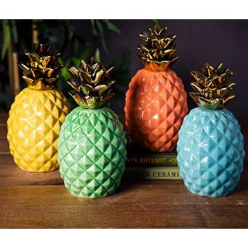 Gift Boutique 9â€ Elegant Ceramic Pineapple Centerpiece Decor Yellow with Gold Metallic Crown Figurine Modern Coffee Desk Table Room Kitchen Home Decorative Accessories