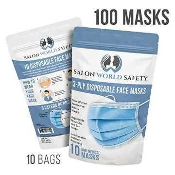 Breathable 3-Ply Disposable Face Masks - 100 Pack